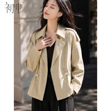 初申春秋短外套女时尚气质设计感翻领收腰抽绳短款风衣外套S61D164