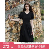 范思蓝恩夏季腰精裙气质收腰无袖背心连衣裙女夏季新款海边度假显瘦裙 黑色-有袖 M