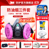 3M防毒面具 半面型面罩化工喷漆消光农药油性有机气体N95尘毒口罩 6200+2091三件套（P100滤棉）