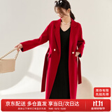 尚都比拉冬季西装领双面呢全羊毛大衣女中长款红色毛呢外套 热情真红 S