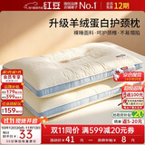 红豆羊绒蛋白护颈枕头成人睡眠专用颈椎枕芯高弹深度纤维枕48*74低 蓝