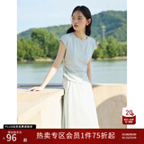 自巧小个子慵懒松弛感短袖t恤半身裙套装女2026夏季新款显瘦上衣 水雾蓝上衣 M (4码) 拍前请联系客服确认