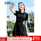 百图betu女装夏新款连衣裙时髦肌理收腰荷叶边连衣裙女2303T95 黑色 S