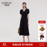 歌莉娅连衣裙女早秋大方得体穿搭法式掐腰漂亮小黑裙1E5C4H4N0 00B黑色 L