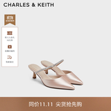 CHARLES&KEITH亮钻一字带尖头高跟穆勒拖鞋生日礼物送女友CK1-60920353 Light Pink浅粉色 37