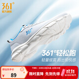 361°运动鞋男鞋秋季新品防泼水皮革面跑步鞋轻质耐磨革网透气黑色鞋子 光子灰/电竞蓝 42
