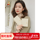 稻草人头层牛皮竖款横款钱包女折叠简约女士钱包实用生日礼物送女生 米白-横款A