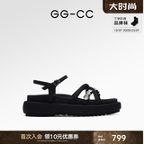 GG-CC【白鹿同款】夏季新款时尚带钻厚底拖鞋百搭凉拖人字拖女G24S0028 黑色凉鞋 36