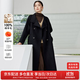尚都比拉中长款100%羊毛大衣女冬季宽松呢子双面毛呢外套 黑色 M 
