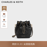 CHARLES&KEITH绗缝菱格链条水桶包双肩包包女包生日礼物送女友CK2-10701506 Black黑色 M