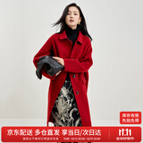 尚都比拉冬季100%羊毛气质翻领双面呢大衣女中长款毛呢外套 橙红色 M 