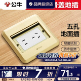 公牛（BULL）地插座隐藏嵌入式隐形地插纯平防溅水超薄全铜网络开关插座面板 五孔地插 金色