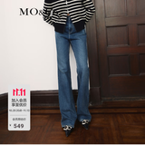 MO&Co.中高腰蓝色复古微喇牛仔裤女做旧洗水美式牛仔阔腿裤长裤 牛仔蓝色-第2批 M 27