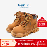 天美意（TEENMIX）童鞋马丁靴2024冬季新款男女小黄靴高帮韩版加绒 驼色 35