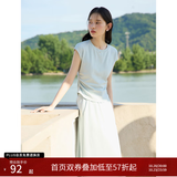自巧小个子慵懒松弛感短袖t恤半身裙套装女2026夏季新款显瘦上衣 水雾蓝上衣 M (4码) 拍前请联系客服确认
