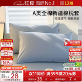 红豆A类纯棉枕套一对装全棉色织枕头套枕芯套加厚内胆套48x74cm水蓝