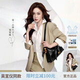 蔻一（Cnoles）【吴宣仪同款】晚晴包包女士牛皮大容量通勤单肩斜挎hobo包 油墨黑-通勤百款款