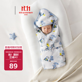 babycare初生婴儿全棉抱被安抚调温产房新生儿包被咘咘熊月光蓝90*90