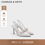 CHARLES&KEITH缎面蝴蝶结尖头高跟凉鞋女生日礼物送女友CK1-60361556 Light Grey浅灰色 37