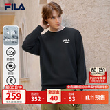 FILA斐乐套头运动卫衣男秋冬休闲简约圆领套头衫保暖打底衫上衣防泼水 【防泼水版】正黑色-BK XL