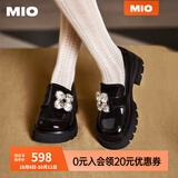 MIO许我耀眼赵露思同款/米奥新款甜酷女鞋中跟乐福鞋厚底一脚蹬单鞋 黑色 36