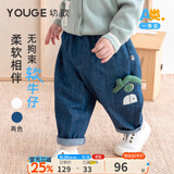 幼歌（YOUGE）【软牛仔】婴幼儿2026春季卡通造型牛仔裤宝宝休闲裤 牛仔蓝（66-90两用裆）（偏大，建议选小一码） 90 cm
