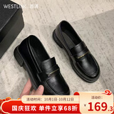 西遇乐福鞋女2026新款春夏简约法式一脚蹬小皮鞋通勤黑色单鞋 黑色 38