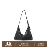 裘真（qiuzhen）【明星推荐】 经典hobo包植鞣牛皮腋下通勤休闲饺子女包 黑色-大号 预售10天 小包/大包