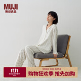 MUJI 女式无侧缝双层纱织长袖睡衣 家居服套装纯棉女款26年秋冬新品 象牙色条纹 M （上装160/84A 下装160/66A）
