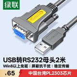 绿联USB转RS232串口转接线 DB9针公对母连接线转换器 支持考勤机收银机打印机com口【2米母头】75636