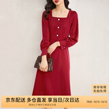 尚都比拉新年红法式连衣裙女春秋季中长款气质女神范收腰显瘦小个子裙子