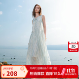 三彩2025夏季新款莱赛尔连衣裙圆领系带背心裙宽松长裙M 冰川蓝花卉 S 155/80A