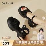 DAPHNE达芙妮凉鞋女外穿夏季新款仙女风露趾百搭厚底女鞋一字带软底沙滩鞋 黑色 跟高5.5cm 37 (235mm) 标准码