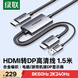 绿联HDMI2.1转DP1.4转接线头Displayport公8K60Hz视频连接线 笔记本电脑接显示器转换器线1.5米35846