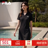 斐乐 斐乐官方女子针织连衣裙时尚修身POLO领短袖裙子 正黑色-BK M (165) 84A