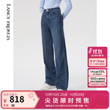 朗姿25【精英衣橱】棉质复古直筒阔腿高腰时尚长款女新款牛仔裤 暮色藏蓝色 XL