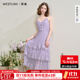 西遇吊带蕾丝蛋糕裙女2026年夏季新款海边度假风法式v领连衣裙 紫色 M (160)