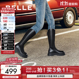 百丽（Belle）显瘦小V靴长筒靴女冬商场款弹力靴A1V1DDG3 黑仙草-微光皮面（绒里） 37 (235mm)