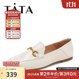 他她（TATA）方头乐福鞋女休闲平底一脚蹬小皮鞋女单鞋春秋款FLC22AM5 米色 40