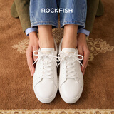 Rockfish小白鞋女平底板鞋2026新款秋季休闲皮面软底百搭女鞋 白色(无内里) 38