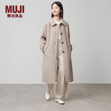 MUJI女式羊毛混立领大衣毛呢大衣外套中长款女款冬季外套女装BD0Z6A4A 浅米色 L (165/88A)