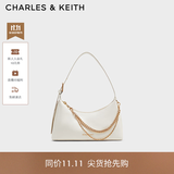 CHARLES&KEITH柔软拉链式褶皱单肩包腋下包包女包生日礼物CK2-40782472 Cream奶白色 S