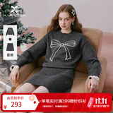 香影灰色针织套装女春2026新款蝴蝶结毛衣短裙新年暖衣一整套穿搭 深灰 S