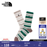 北面（The North Face）运动袜子通用款长筒户外徒步耐磨透气舒适2双装26春夏新品|8GKM MK9/未央绿条纹 M/24-26cm