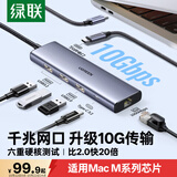 绿联Type-C3.2扩展坞带网口千兆网线转接口拓展坞USB转接头10G适用苹果电脑接口转换器Macbook笔记本