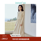 茵曼（INMAN）2026秋冬女装新款灯芯绒连衣裙新品长袖休闲针织礼服中长裙子 淡香杏-18348727 44.1%粘纤 31.4%锦纶 24.5%聚酯纤维 L