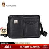 暇步士（Hush Puppies）单肩包男包横款牛皮大容量休闲潮流男士挎包邮差包生日礼物