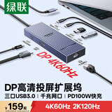 绿联Type-C转DP投屏拓展坞4K60Hz千兆网口扩展坞USB3.2高速10G转接头适用Macbook华为联想笔记本
