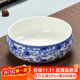 瓷牌茗茶具（cipaiming teaset）瓷牌茗粗陶特大号茶洗陶瓷青花瓷水洗碗杯笔洗玻璃茶杯父亲节礼物 陶瓷花香牡丹茶洗-小号（7英寸）