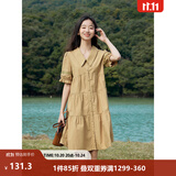 茵曼（INMAN）2026夏女新款田园娃娃裙切尔西领泡泡袖A字连衣裙 深褐色 -18525990 S
